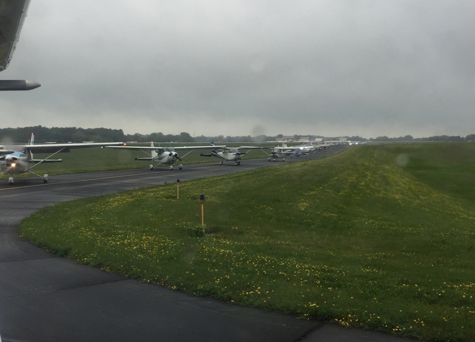 Lineup for takeoff at Dodge County Airport in Juneau